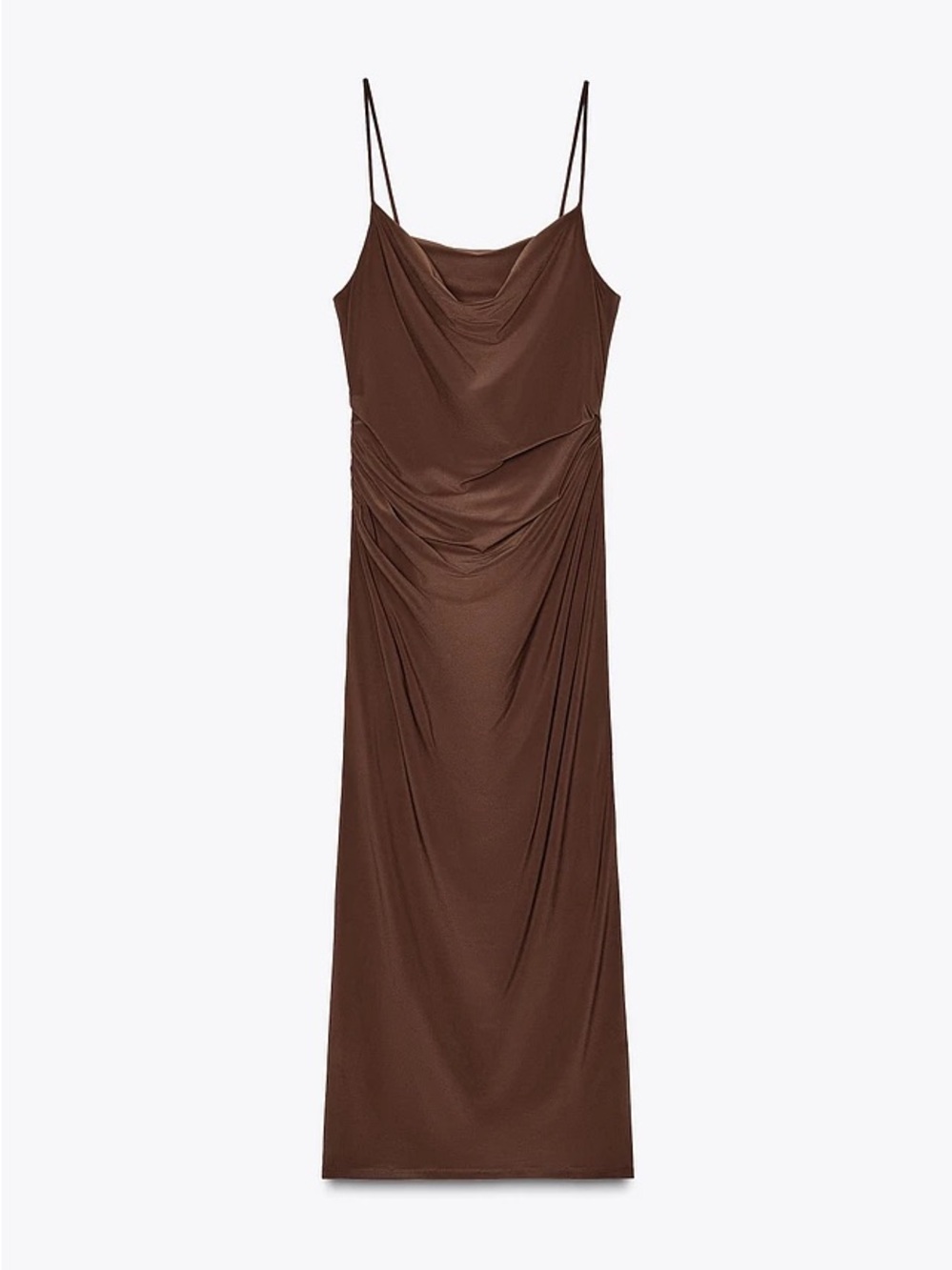 Zara NWT 2025 Ruched Midi Dress in Brown Sz M Wedding Guest Cocktail Prom Grad - Picture 3 of 15